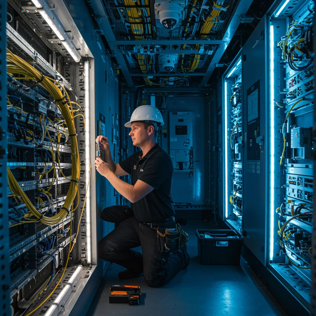 imagen1 1 2 "Instalación avanzada de cableado estructurado y videovigilancia en un entorno moderno, destacando la precisión y la innovación tecnológica."